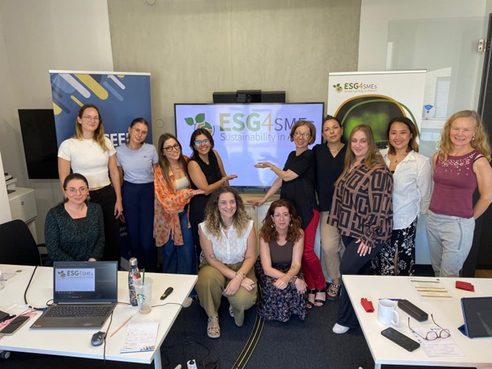 Partnertreffen beim Leadpartner ACEEU im Juli 2025 in Münster mit WESt-Mitarbeiterin Varvara Leinz (vorne links).